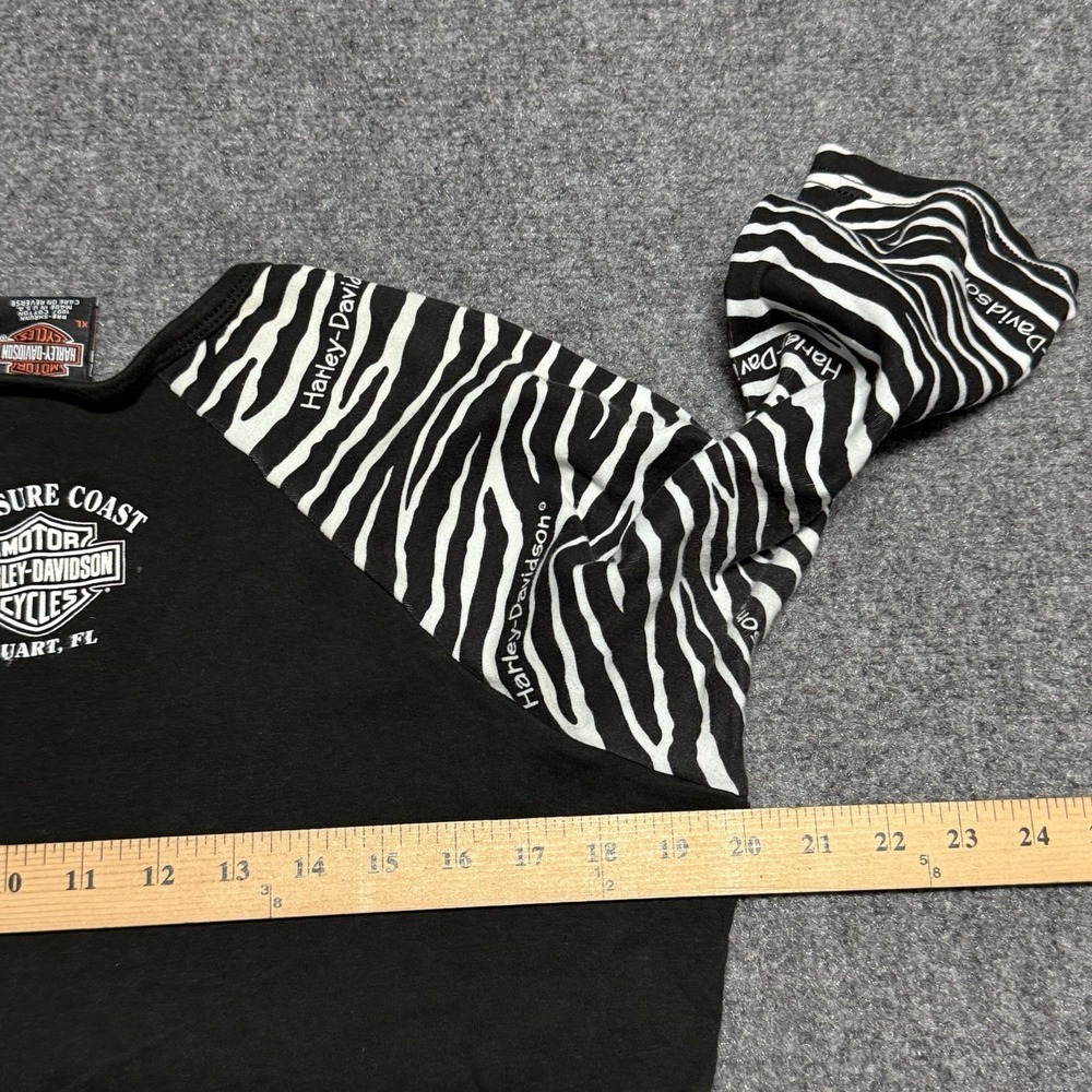 Harley Davidson Shirt Women XL Black 3/4 Sleeve Zebra Print Stuart Florida - Picture 8 of 8